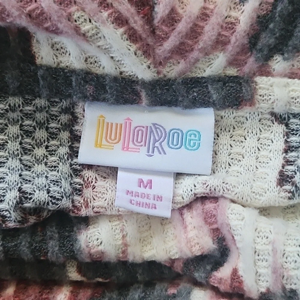 LuLaRoe Kristen Maroon, Pink, and Black Print Cowl Neck Blouse